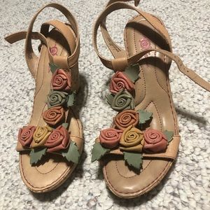 Cottage core Leather roses and leaves, wedge shoes!